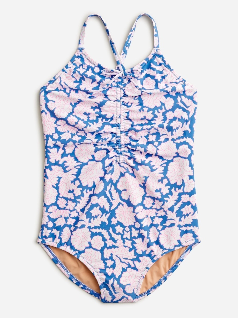 SZ Blockprints x J. Crew Crewcuts Ruched block print floral swimsuit size 6-7